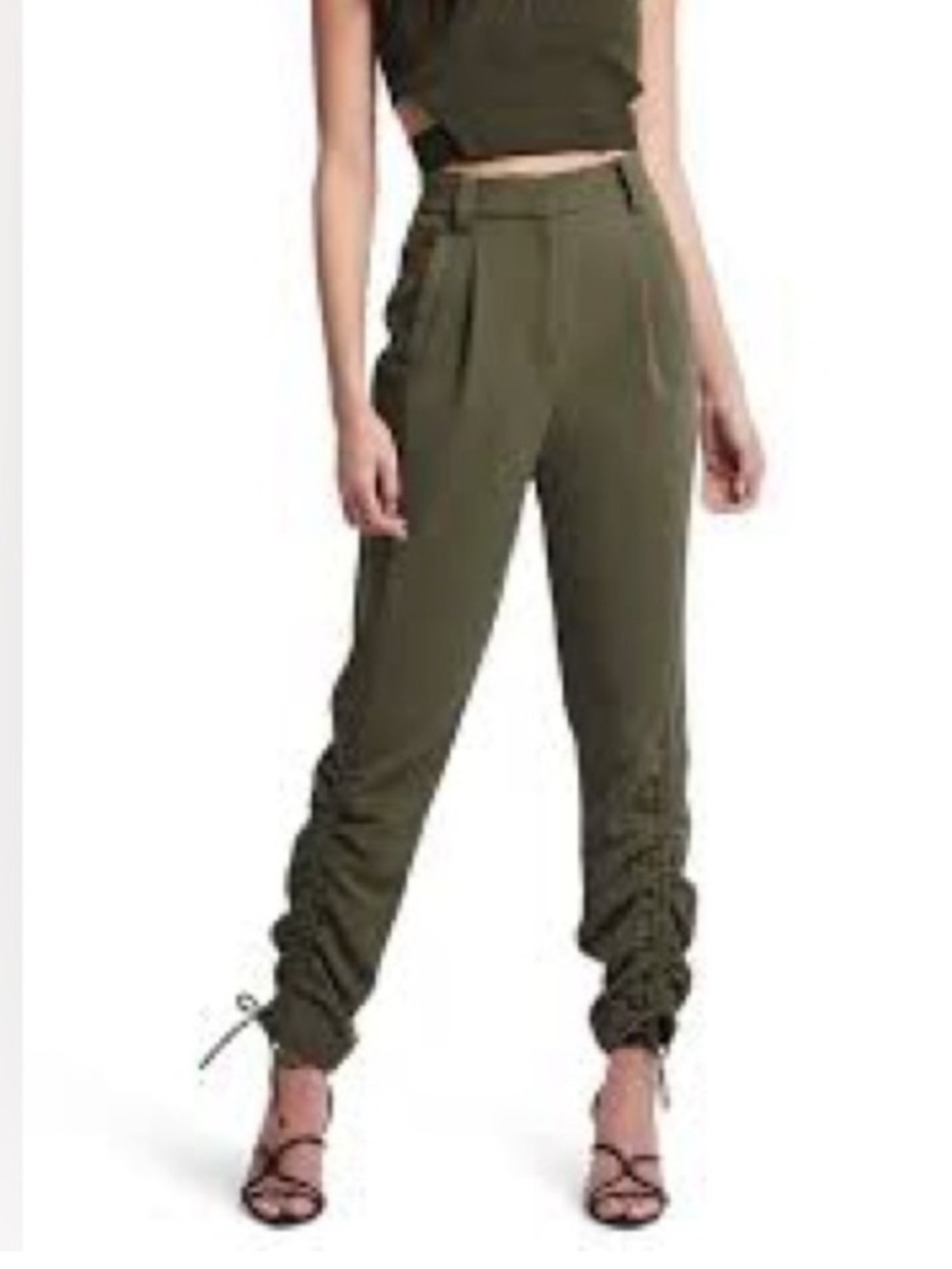 AJE Impermanence Interlace Pants In Olive/Army Sz 4 = XXS Like New Tie Detail